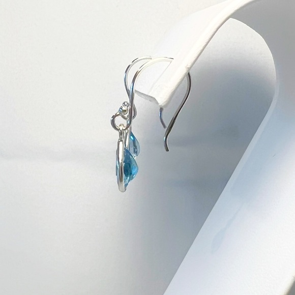 Pear Shaped Blue Topaz Dangle Earrings in 925 Sterling Silver - Picture 3 of 3